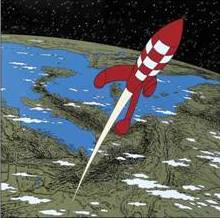 Tintin, la fusée quittant la Terre (97x97)
